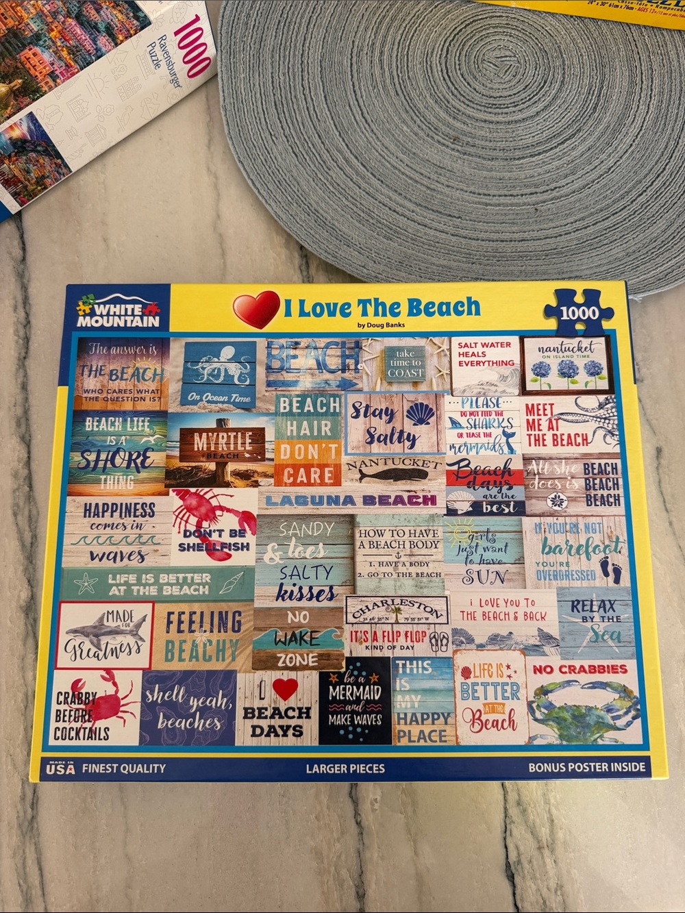 White Mountain Beach Patchwork Puzzle - Blue, Yellow, Red